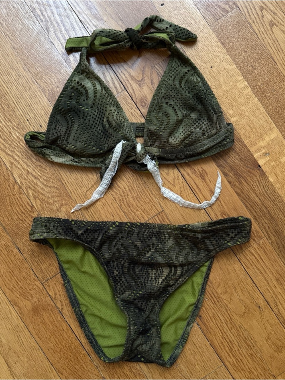 Lucky Brand Olive Green Laser-Cut Bikini Set